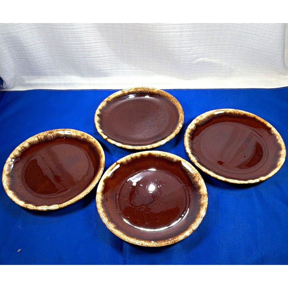 Lot of 4 Vintage Hull Crestone Brown Drip Dessert Bread Plates 6.75" Oven Proof
